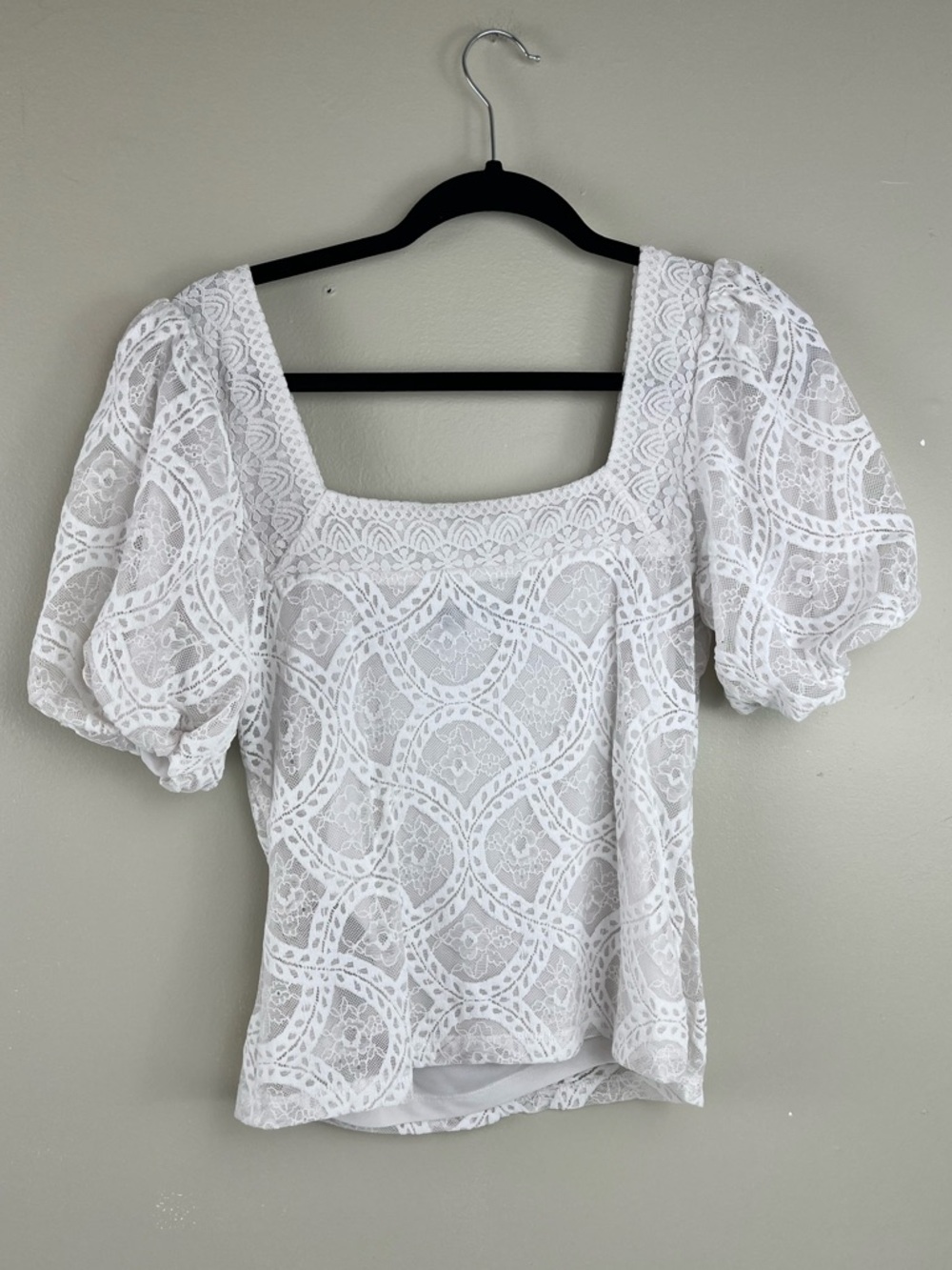 Ever New White Lace Puff Sleeve Blouse | Square Neck Romantic Top | Size S
